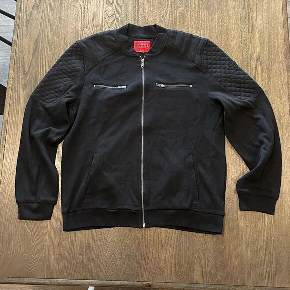 NWOT Guess Mens Black Cotton Blend Zip Up Bomber Jacket Size L - Picture 1 of 8